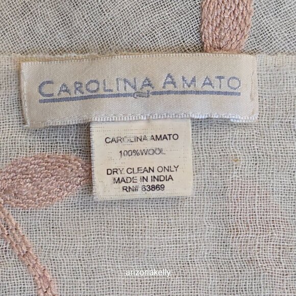 Woven Wool Scarf With Chain Stitch Embroidery Carolina Amato Lightweight - Picture 11 of 13